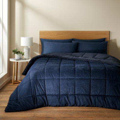 Catherine Lansfield Cosy Cord Coverless Comforter Duvet Navy Blue