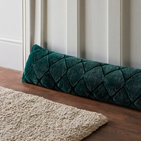 Catherine Lansfield Cosy Diamond Faux Fur Door Draught Excluder Bottle Green