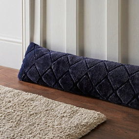 Catherine Lansfield Cosy Diamond Faux Fur Door Draught Excluder Navy Blue