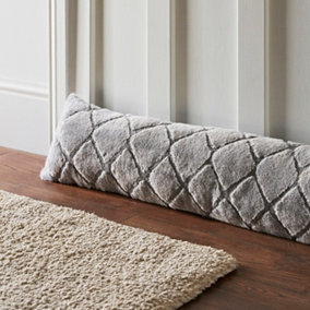 Catherine Lansfield Cosy Diamond Faux Fur Door Draught Excluder Silver Grey
