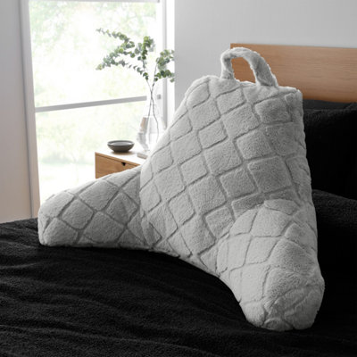 Catherine Lansfield Cosy Diamond Faux Fur High Back Cuddle Cushion Back Rest Silver Grey