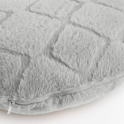Catherine Lansfield Cosy Diamond Faux Fur High Back Cuddle Cushion Back Rest Silver Grey