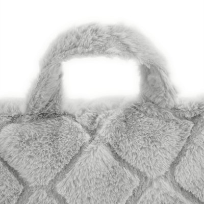 Catherine Lansfield Cosy Diamond Faux Fur High Back Cuddle Cushion Back Rest Silver Grey