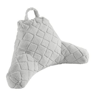 Catherine Lansfield Cosy Diamond Faux Fur High Back Cuddle Cushion Back Rest Silver Grey