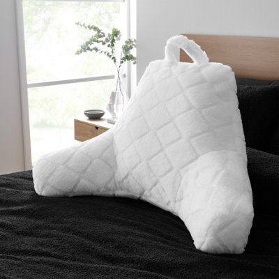 Catherine Lansfield Cosy Diamond Faux Fur High Back Cuddle Cushion Back Rest White