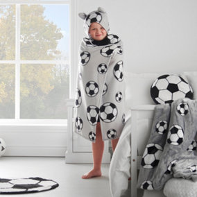 Catherine Lansfield Cosy Football Fleece Football Hooded Blanket Grey