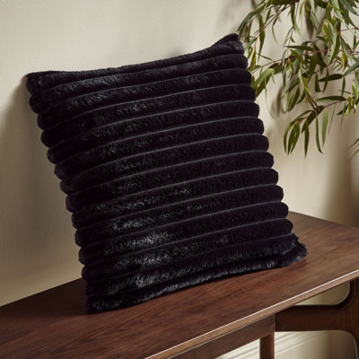 Catherine Lansfield Cosy Ribbed Faux Fur Cushion Black | DIY at B\u0026Q