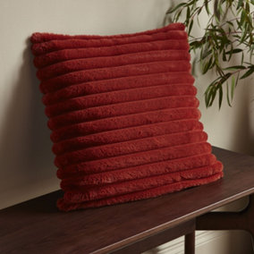 Catherine Lansfield Cosy Ribbed Faux Fur Cushion Burnt Orange