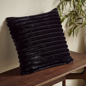 Catherine Lansfield Cosy Ribbed Faux Fur Soft Touch 45x45cm Cushion Black