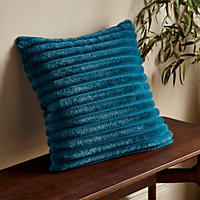 Catherine Lansfield Cosy Ribbed Faux Fur Soft Touch 45x45cm Cushion Teal Green