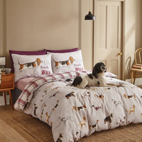 Catherine Lansfield Country Dogs King Duvet Cover Set with Pillowcases Natural