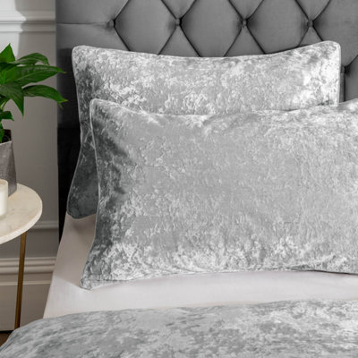 Catherine Lansfield Crushed Velvet Double Duvet Cover Set with Pillowcase Silver Grey