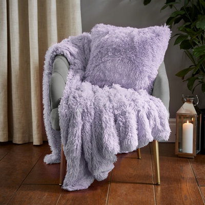 Catherine Lansfield Cuddly Deep Pile Faux Fur Cushion Heather
