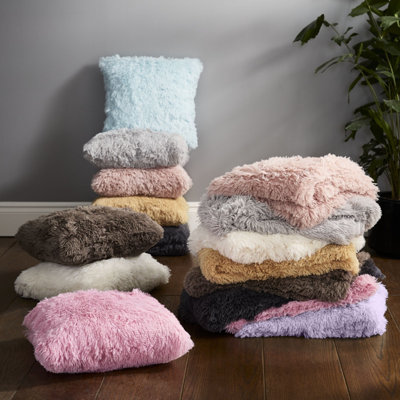 Catherine Lansfield Cuddly Deep Pile Faux Fur Cushion Heather