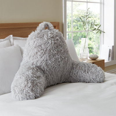 Catherine Lansfield Cuddly Deep Pile Faux Fur High Back Cuddle Cushion Back Rest Silver Grey