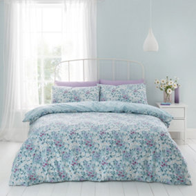 Catherine Lansfield Daisy Meadow Floral Reversible King Duvet Cover Set with Pillowcases Duck egg Blue