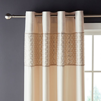 Catherine Lansfield Deco Sequin 66x90 Inch Lined Eyelet Curtains Two Panels Champagne Gold