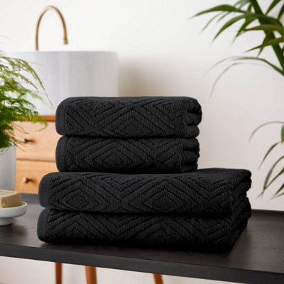 Catherine Lansfield Set Di 2 Teli Da Bagno In Cotone 90x140 Cm - Motivo Geometrico Diamante, Grigio - 2