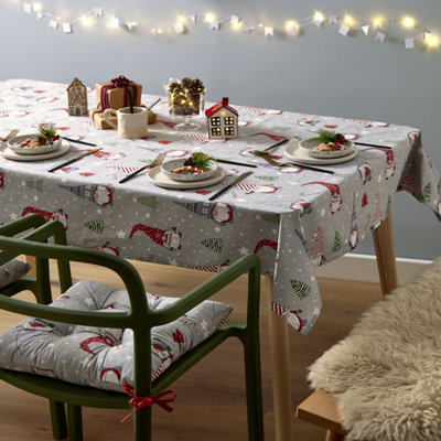 Catherine Lansfield Dining Christmas Gnomes Wipe Clean 137x229 cm Table Cloth Grey/Red