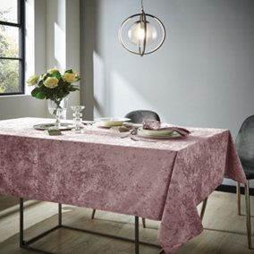 Catherine Lansfield Dining Crushed Velvet 132x178 cm Table Cloth Blush Pink