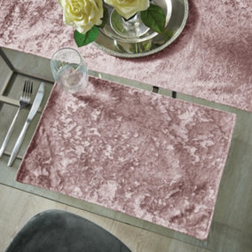 Catherine Lansfield Dining Crushed Velvet 30x46 cm Placemat Pair Blush Pink