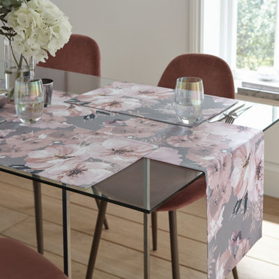Catherine Lansfield Dining Dramatic Floral 33x220 cm Runner Grey