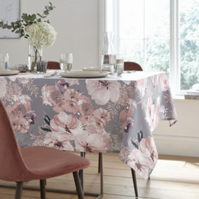 Catherine Lansfield Dining Dramatic Floral Wipe Clean 132x178 cm Table Cloth Grey