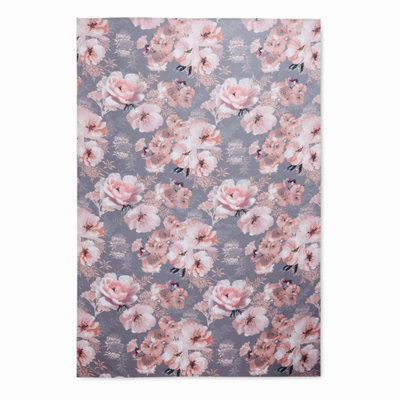 Catherine Lansfield Dining Dramatic Floral Wipe Clean 137x229 cm Table Cloth Grey