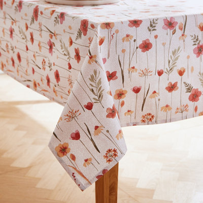 Catherine Lansfield Dining Harvest Flowers Cotton 137x178cm Table Cloth Natural
