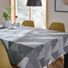 Catherine Lansfield Dining Larsson Geo Wipe Clean 132x178 cm Table Cloth Grey