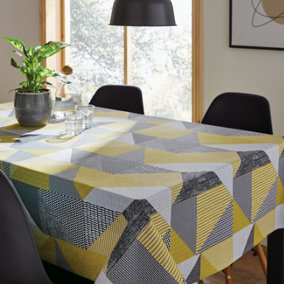 Catherine Lansfield Dining Larsson Geo Wipe Clean 137x229 cm Table Cloth Ochre