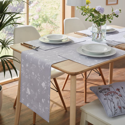 Catherine Lansfield Dining Meadowsweet Floral Indoor 33x220 cm Runner White Grey