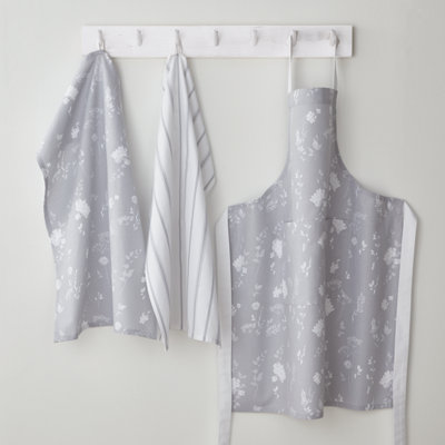 Catherine Lansfield Dining Meadowsweet Floral Indoor 50x70 cm Tea Towels Pair White Grey