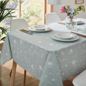 Catherine Lansfield Dining Meadowsweet Floral Wipe Clean 137x229 cm Table Cloth Green