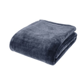 Catherine Lansfield Downstairs Living Extra Large Raschel Velvet Touch 200x240cm Blanket Throw Navy
