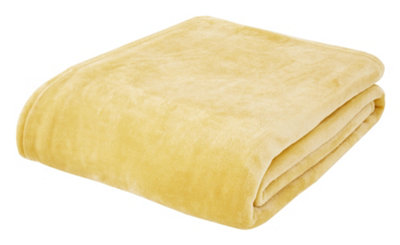Catherine Lansfield Downstairs Living Extra Large Raschel Velvet Touch 200x240cm Blanket Throw Ochre