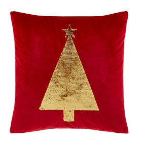 Catherine Lansfield Downstairs Living Sequin Tree 43x43cm Cushion Red