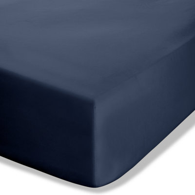 Catherine Lansfield Easy Iron Percale Combed Extra Deep Fitted Sheet Navy Blue