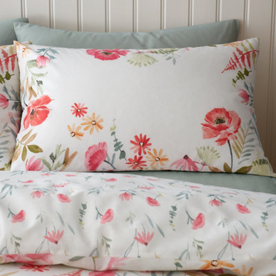 Catherine Lansfield Ella Poppy Reversible Duvet Cover Set with Pillowcase Cream