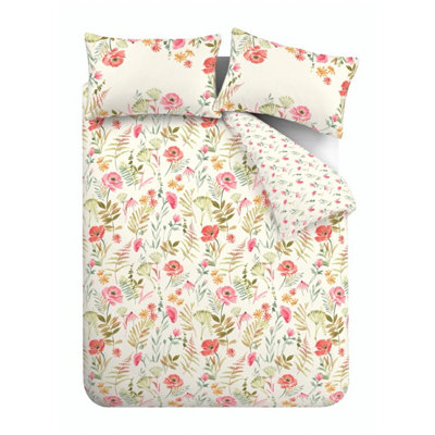 Catherine Lansfield Ella Poppy Reversible Duvet Cover Set with Pillowcase Cream