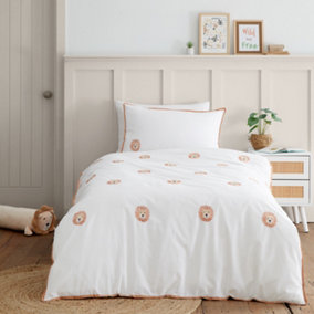 Catherine Lansfield Embroidered Lions Duvet Cover Set with Pillowcase White
