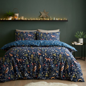 Catherine Lansfield Enchanted Twilight Animals Reversible Duvet Cover Set with Pillowcases Navy Blue