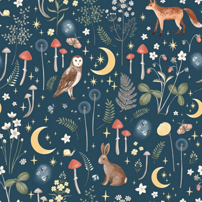 Catherine Lansfield Enchanted Twilight Wallpaper Navy Muriva 206532