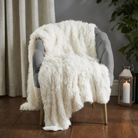 Catherine Lansfield Extra Large Cuddly Deep Pile Faux Fur Family Size Large Blanket Throw Cream