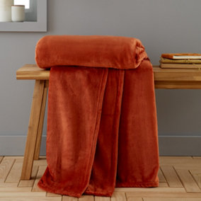 Catherine Lansfield Extra Large New Raschel Velvet Touch Blanket Throw Burnt Orange