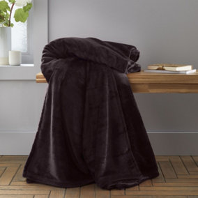 Catherine Lansfield Extra Large Raschel Velvet Touch 200x240cm Blanket Throw Charcoal Grey