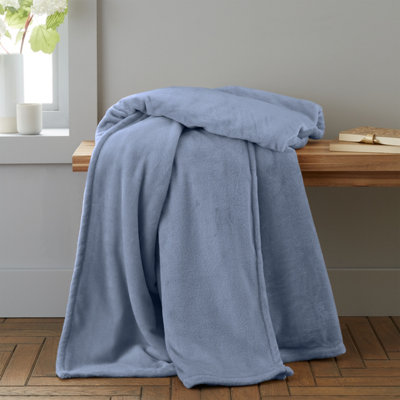 Catherine Lansfield Extra Large Raschel Velvet Touch 200x240cm Blanket Throw Lansfield Blue
