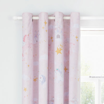 Catherine Lansfield Fairytale Unicorn 66x72 Inch Curtains Two Panels Pink