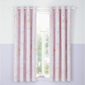 Catherine Lansfield Fairytale Unicorn 66x72 Inch Curtains Two Panels Pink