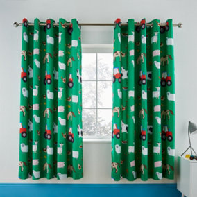 Catherine Lansfield Farmyard Animals 66x72 Inch Eyelet Curtains Two Panels Green